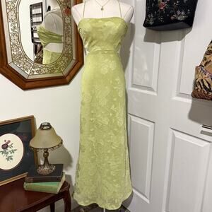 NWT Hello Molly Light Sage Green Floral Lace Up Cut Out Backless Midi Dress XS